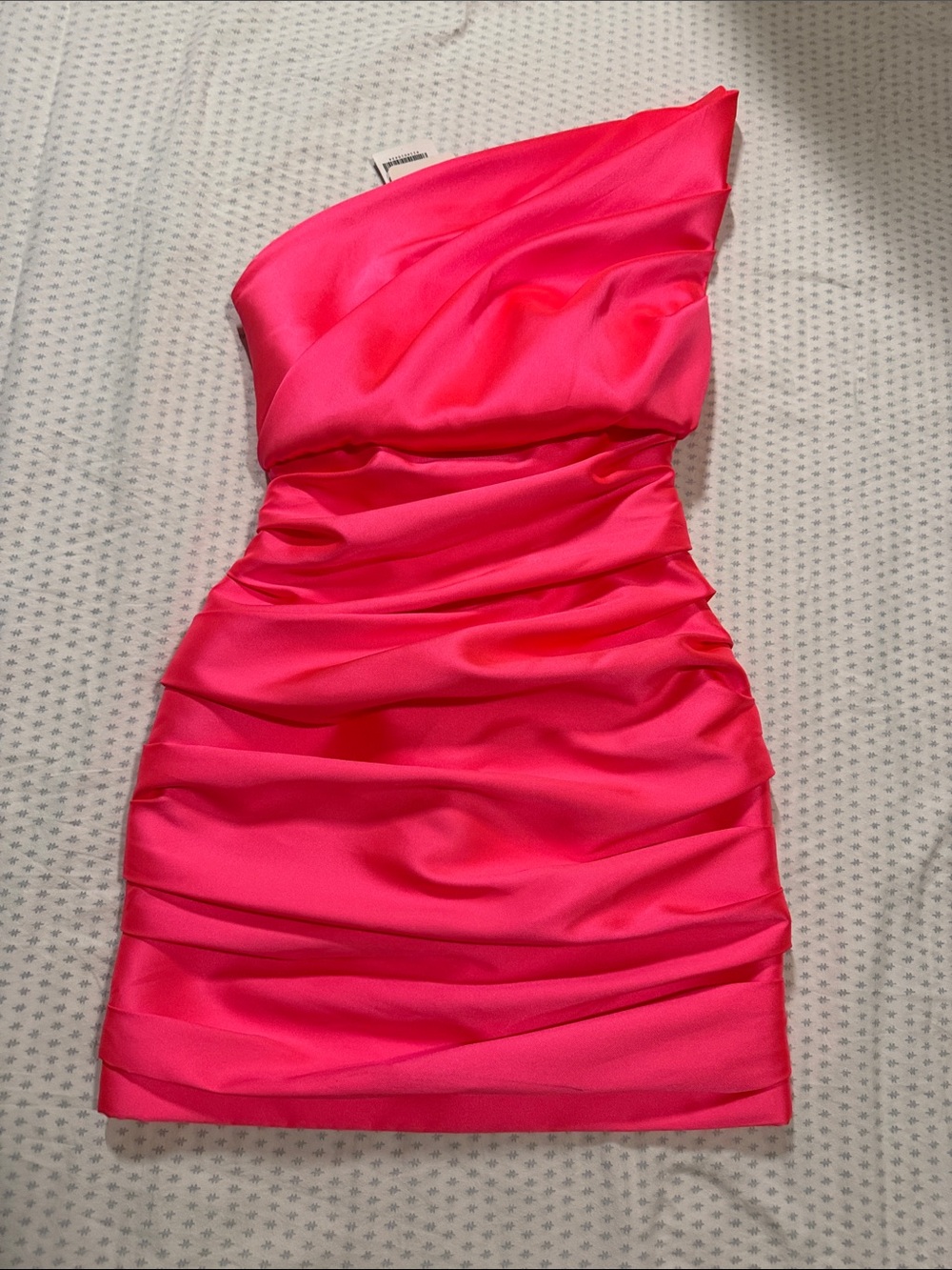One-Shoulder Ruched Mini Dress in Vibrant Pink